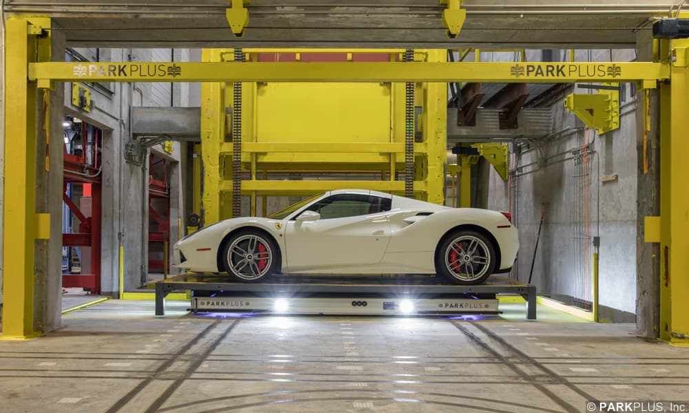 Modern automated parking system with Ferrari
